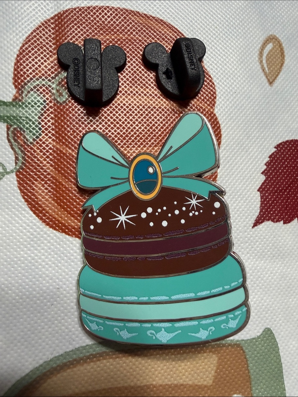 Disney jasmine Teal and Brown Macaron Enamel Pin with Bow